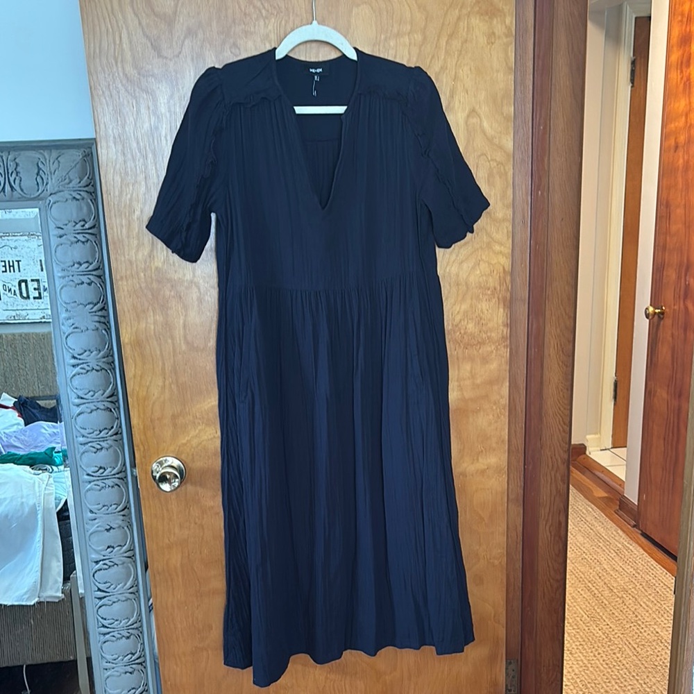 Me + Em Navy Cheesecloth Midi Dress
